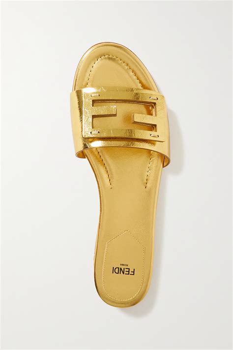 fendi metallic leather logo slides|fendi slide sandals.